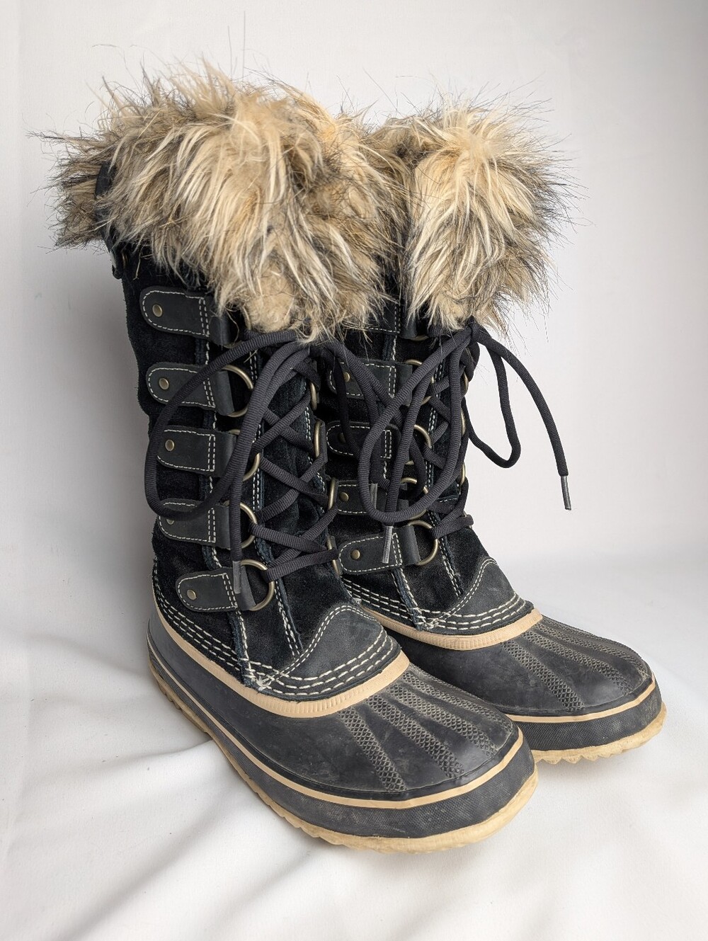 SOREL JOAN Of ARTIC Winter Women Boots Black Suede Waterproof Size 5.5 Faux Fur